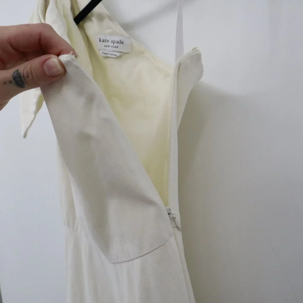 Kate Spade Twill One Shoulder Dress Womens 4 Ivory Coastal Cottagecore Boho Twee
